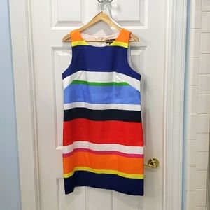 JESSICA HOWARD Fully Lined Satiny Dress Size 14 Bright Stripes Sleeveless